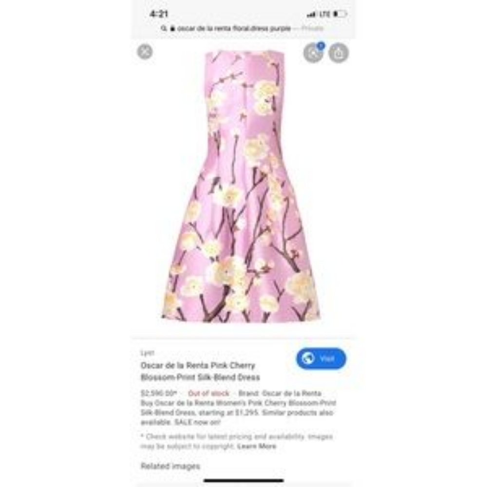 SOLD$2,590 OSCAR DE LA RENTA STUNNING CHERRY BLOSSOM SILK WOOL DRESS US 4 - Picture 7 of 16